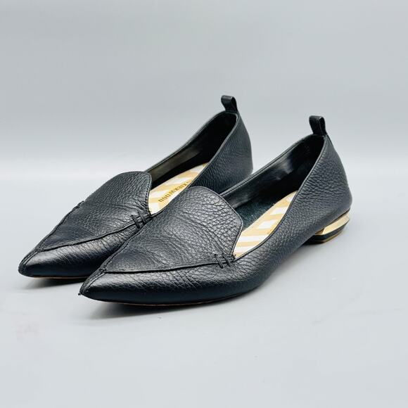 Nicholas Kirkwood Shoes Womens 5.5 Black Leather Loafer Beya Pointed Toe Gold - Picture 4 of 13